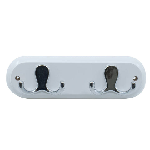 Adoored 2 Double Chrome Hook Rack - 225mm x 70mm x 70mm - White/Chrome - Durable - SuperSaverAU - view 1