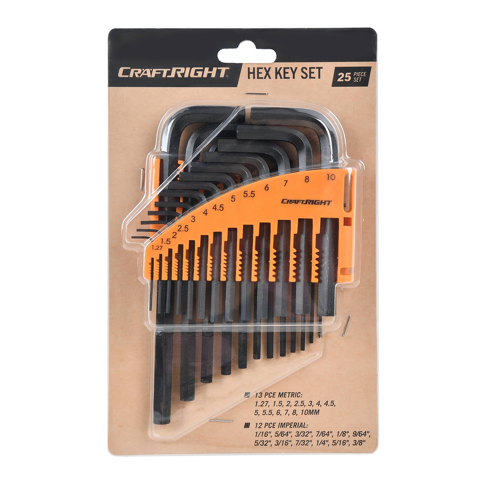 Craftright 25 Piece Hex Key Set Metric and Imperial 1.27mm to 10mm