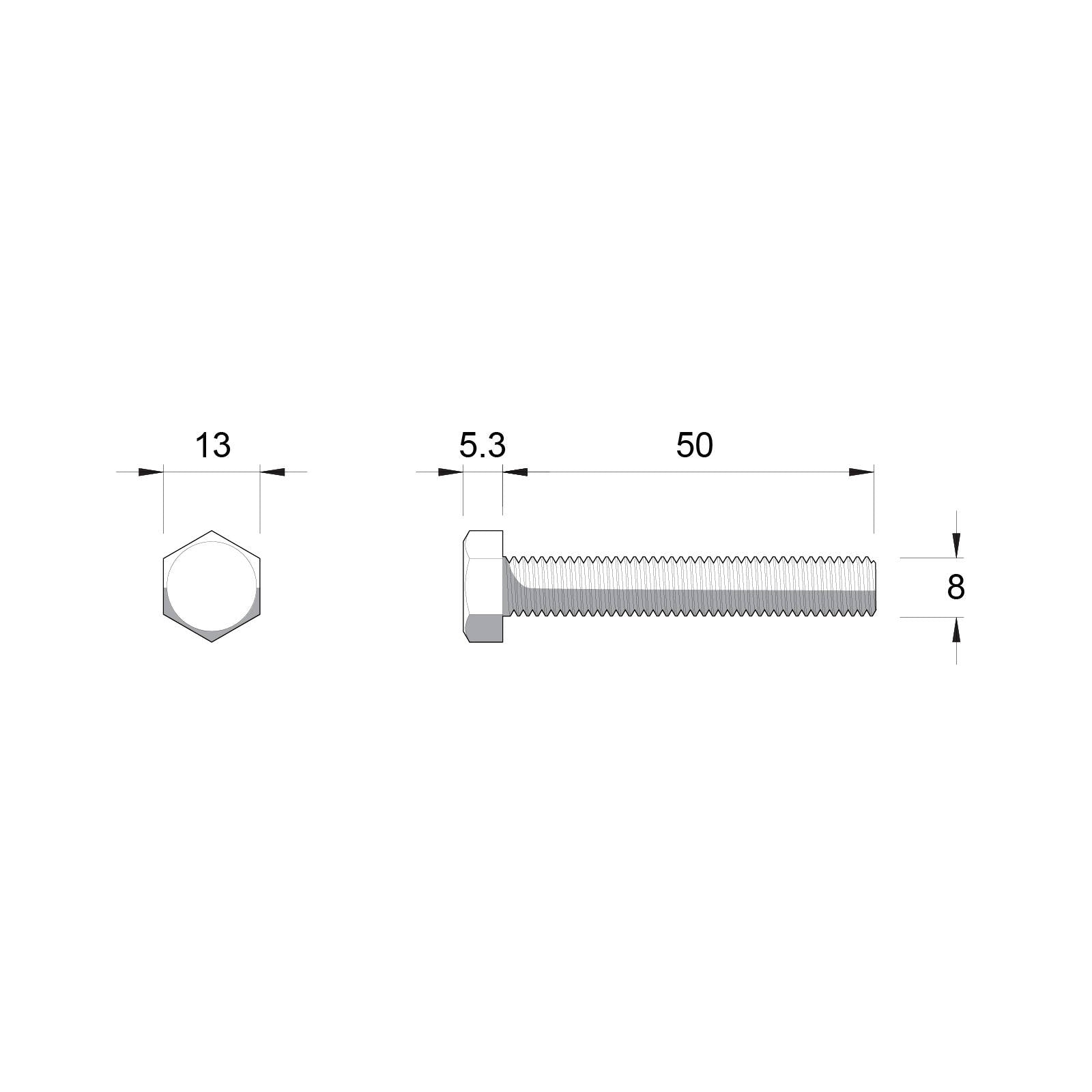 ZENITH M8 x 50mm Zinc Plated Hex Head Bolt & Nut