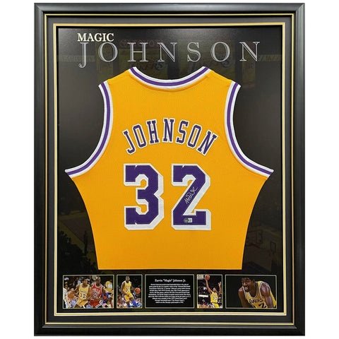 Icons of Sport Magic Johnson Signed LA Lakers Yellow Jersey Framed - SuperSaverAU - view 1