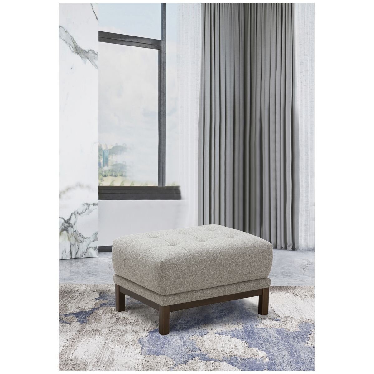 Ostro Furniture Freya ottoman - textured fabric, deep foam cushioning, rubberwood legs - 26007000