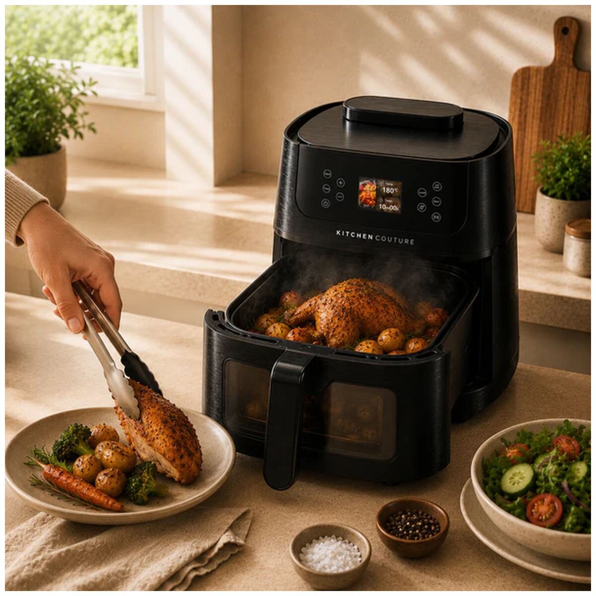 Kitchen Couture AutoCook Air Fryer 8L - Black - Steam Assist, 25 Presets, Ceramic Basket - 10005853