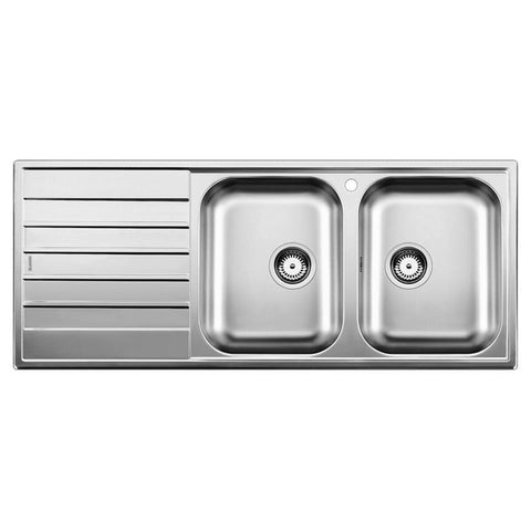 Blanco LIVIT 8S double bowl inset sink - left hand drainer, brushed stainless steel - LIVIT8SR