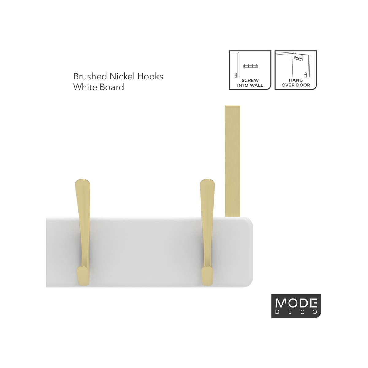 Mode 4 Over Door Hanger - 4 Brushed Brass Hooks - 450mm x 70mm - White Board - SuperSaverAU - view 4