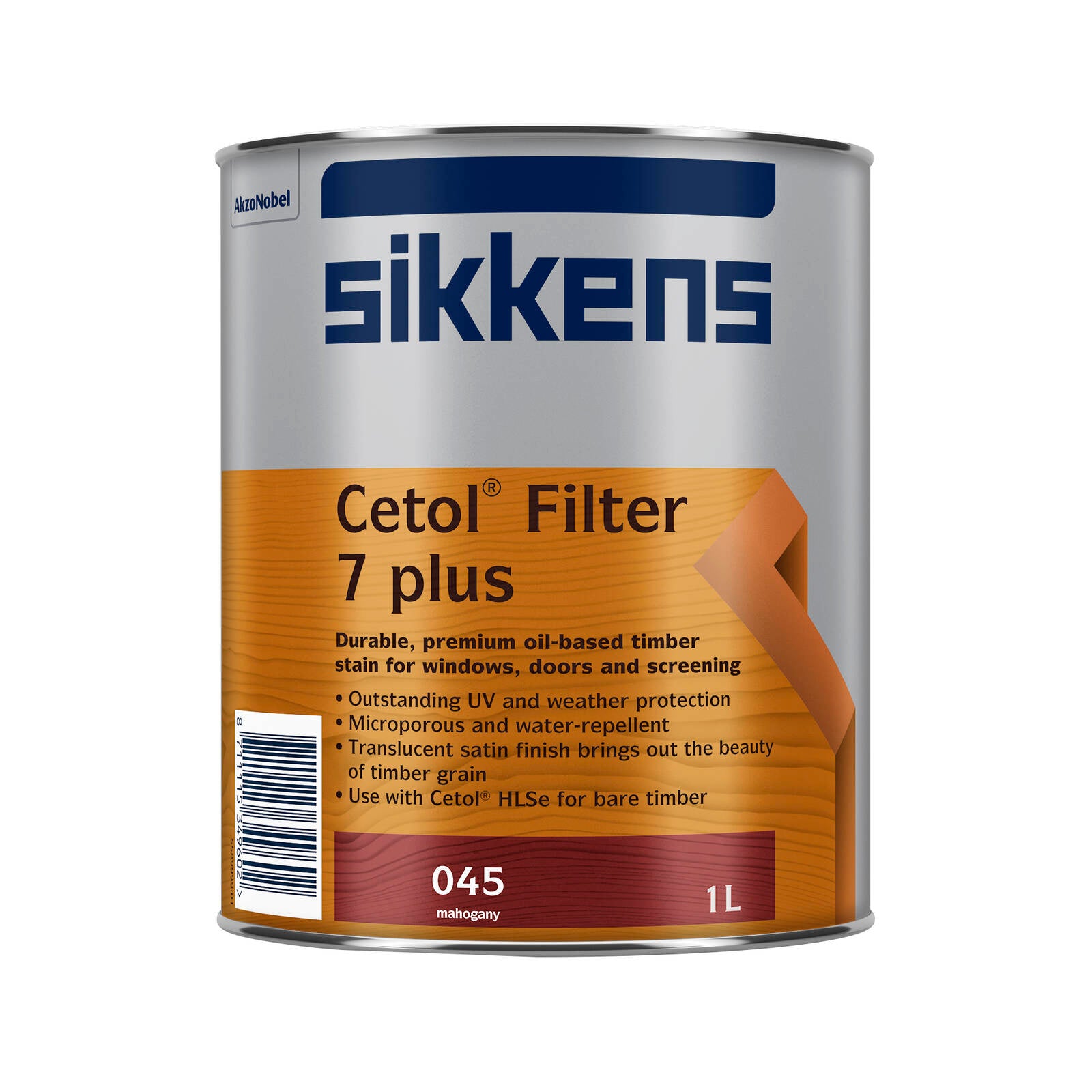 Sikkens Cetol Filter 7 Plus 1L Mahogany Oil-Based Timber Stain, UV Resistant, Waterproof Exterior Finish