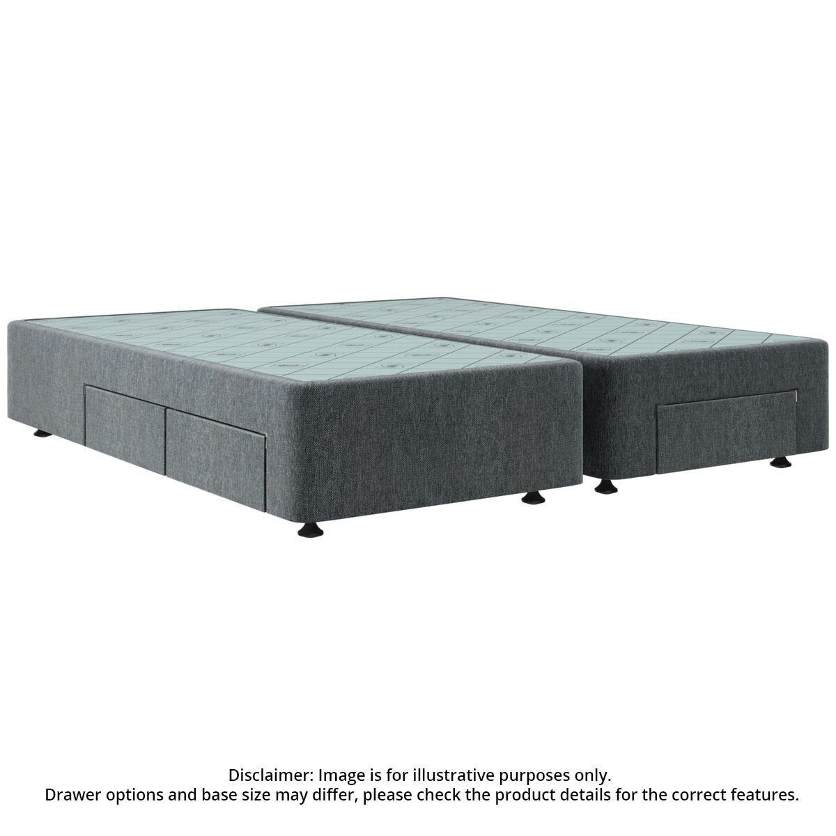 Sealy Spacesaver Right Side Drawer Split Queen Bed Base - Charcoal - 40kg Drawer Capacity - SVR-CHA-SQN