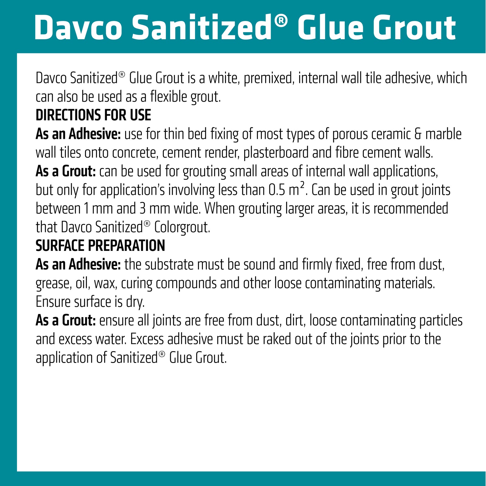 Davco 500ml White Sanitized Glue Grout Paste 1207700