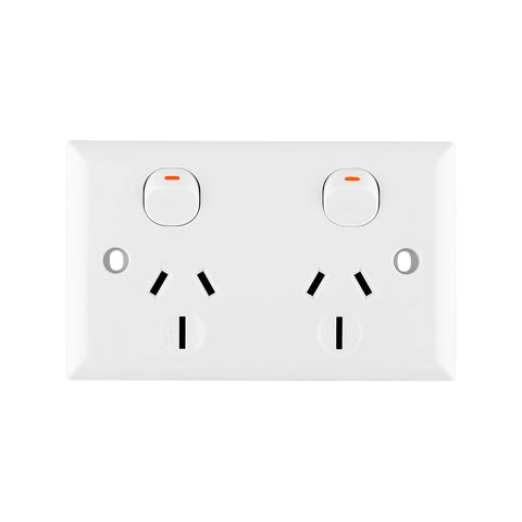 DETA 15A Solid Plate Double Power Point, White Polycarbonate, Indoor (3216B)