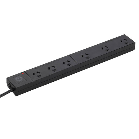 Arlec 6 Outlet Surge Protected Powerboard 380mm - Black - Wide Spaced - SuperSaverAU - view 1