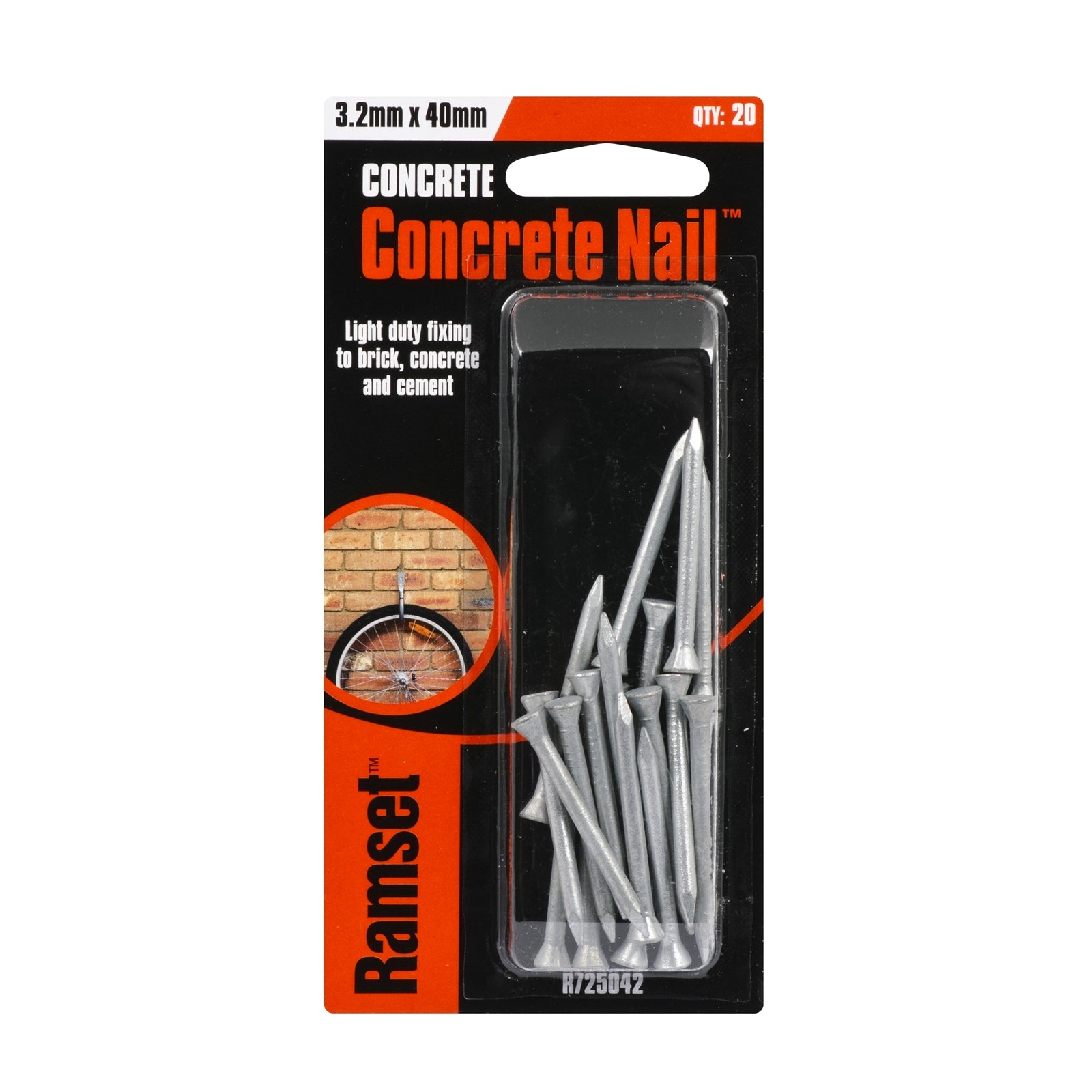 Ramset 3.2 x 40mm Concrete Nails - Zinc Plated Carbon Steel, 20 Pack