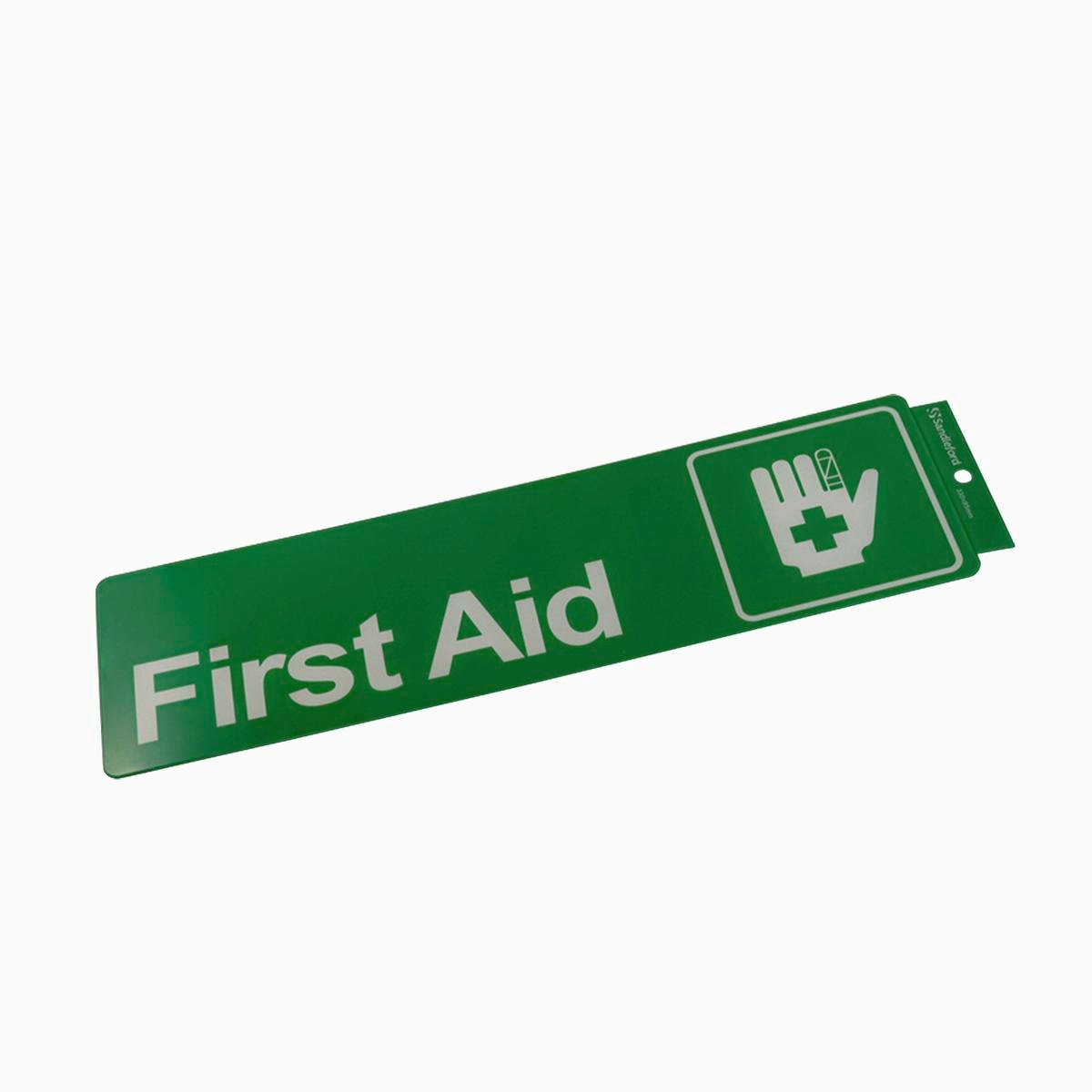 Sandleford 330 x 95mm First Aid Self Adhesive Sign - Green/White, Weather Resistant