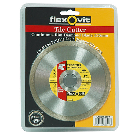 Flexovit 125 x 22.2/20mm Continuous Rim Diamond Blade - Tile Cutter for Angle Grinders