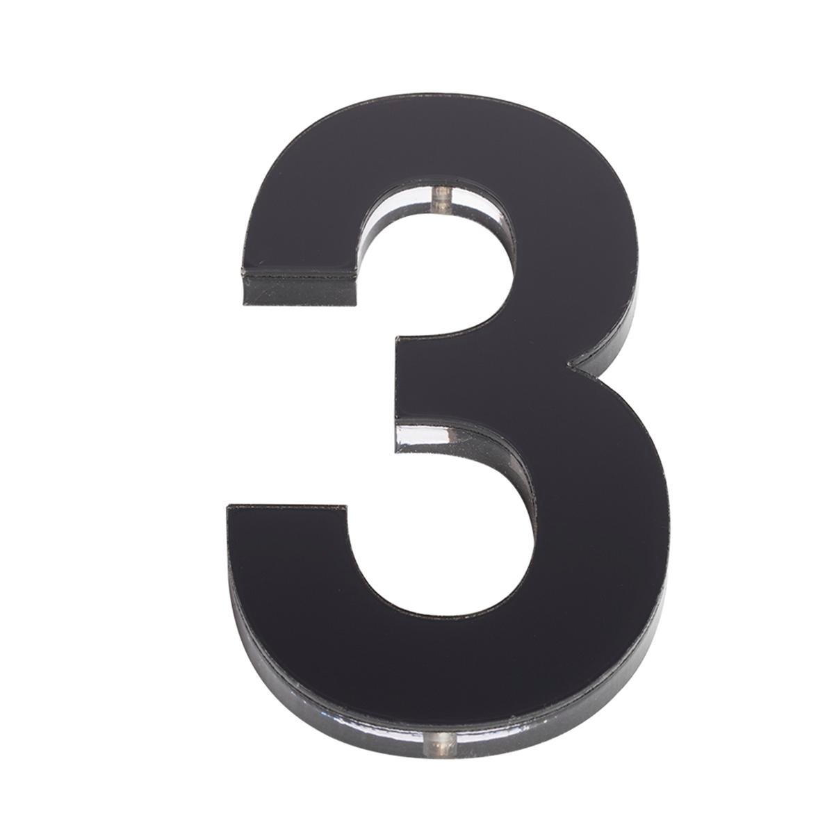 Sandleford 120mm Black Acrylic House Number 3 - Gloss, Weather Resistant