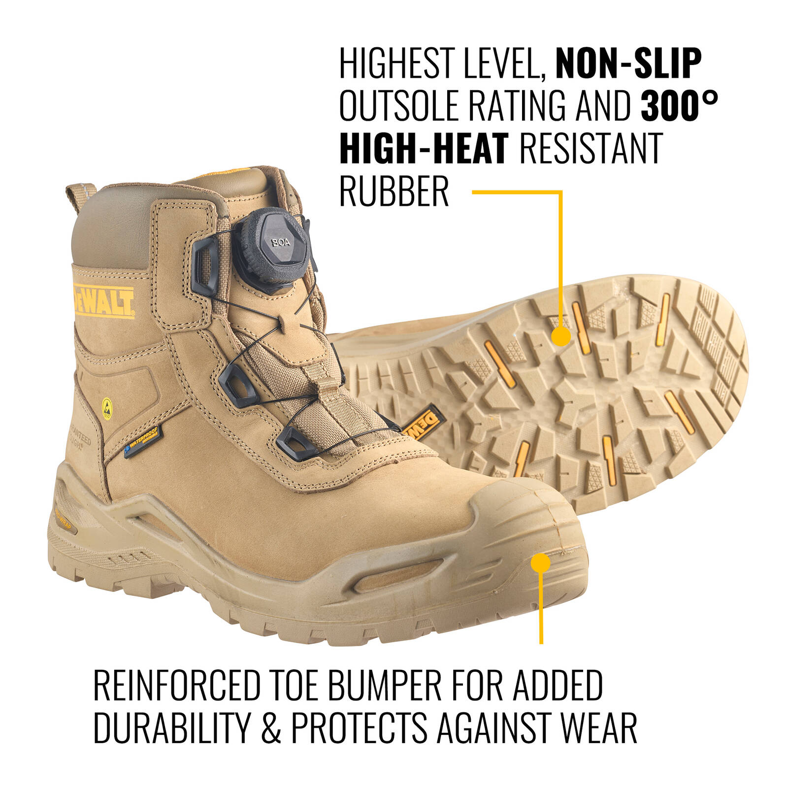 DeWALT Stone Lander BOA Composite Toe Safety Work Boot Size 11 - Water Resistant Nubuck, SRC