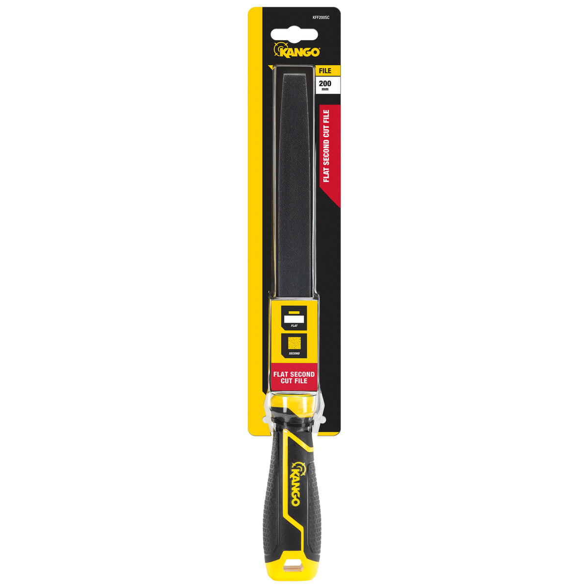 Kango 200mm Flat Second Cut File - Tempered Carbon Steel - Black - Ergonomic Grip - SuperSaverAU - view 1