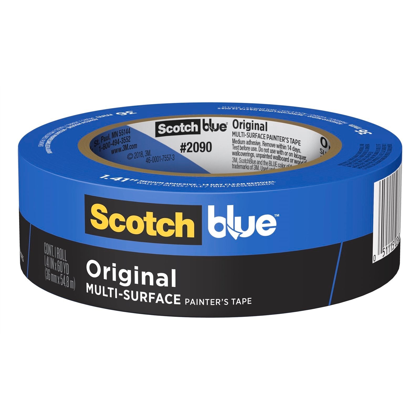 ScotchBlue 36mm x 54.8m Original Multi-Surface Painter's Masking Tape, UV Resistant, Blue