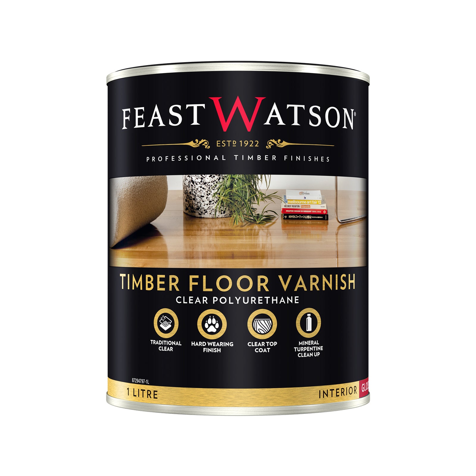 Feast Watson Timber Floor Varnish 1L Gloss Oil Based Clear Interior