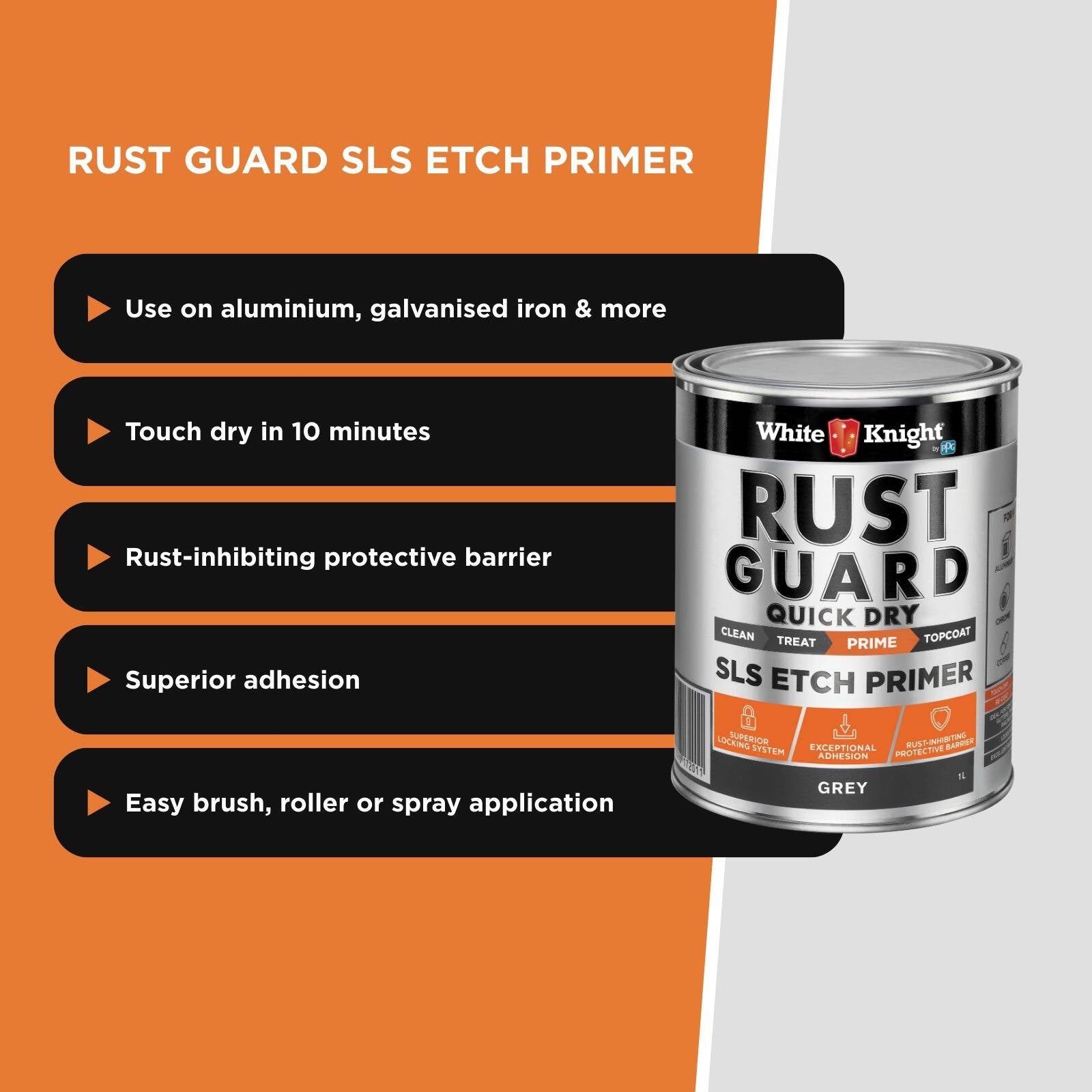 White Knight Rust Guard 1L Grey Quick Dry SLS Etch Primer