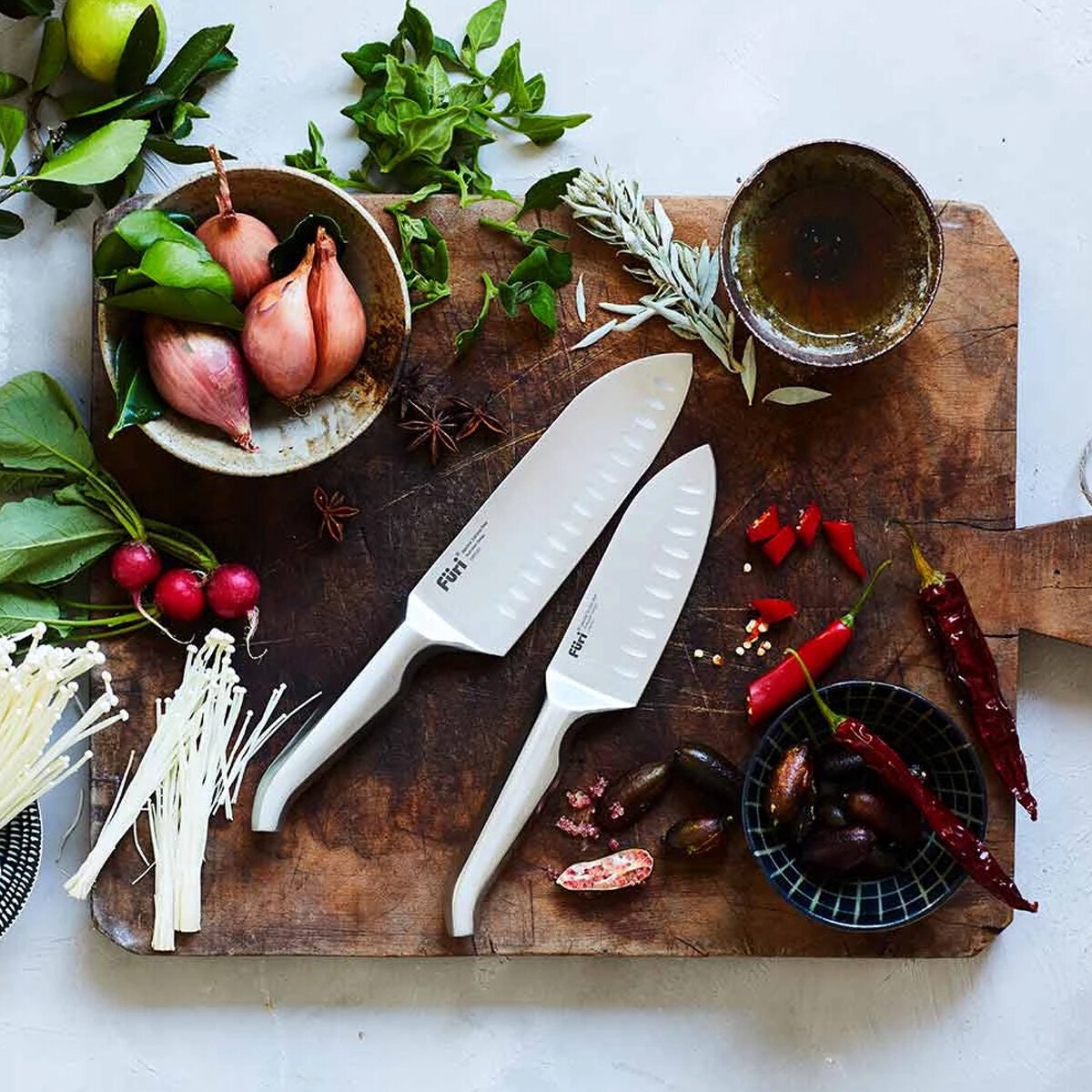 Furi Pro East/West Santoku 2 Piece Knife Set - 17cm and 13cm Knives with Acacia Gift Box - 41354