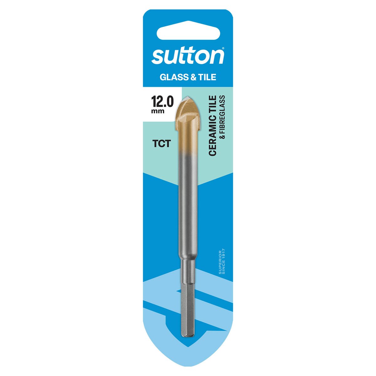 Sutton Tools 12.0mm Glass And Tile Drill Bit - Hex Shank, Spear Point