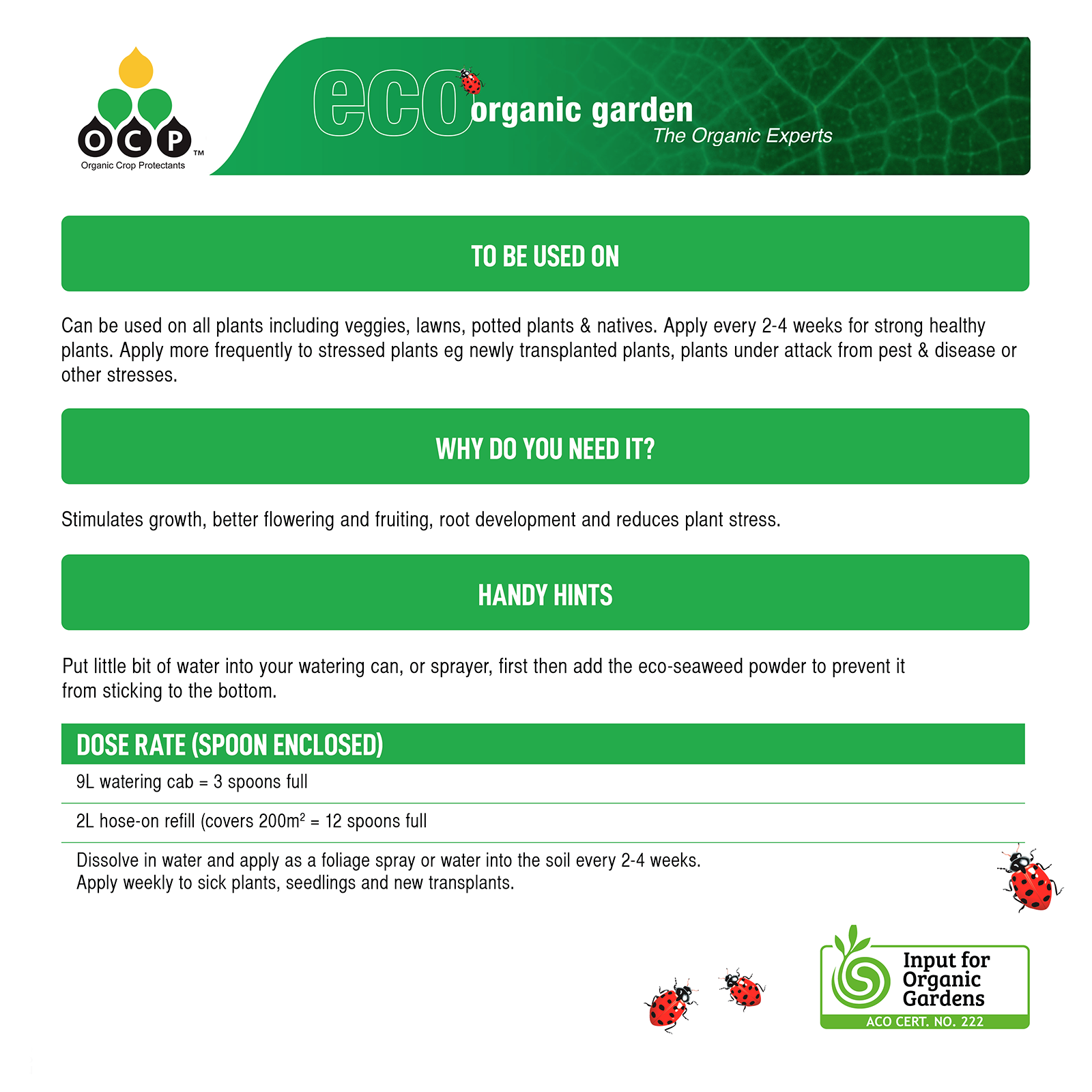 OCP Eco-Seaweed Soluble Fertiliser 600g - Powdered Seaweed Extract, Water Soluble for All Plants