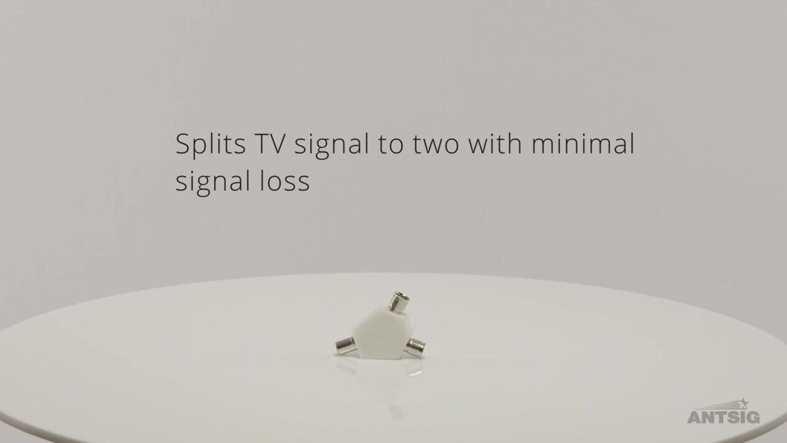 Antsig 2 Way PAL TV Splitter, Nickel Plated Indoor Antenna Signal Splitter, White
