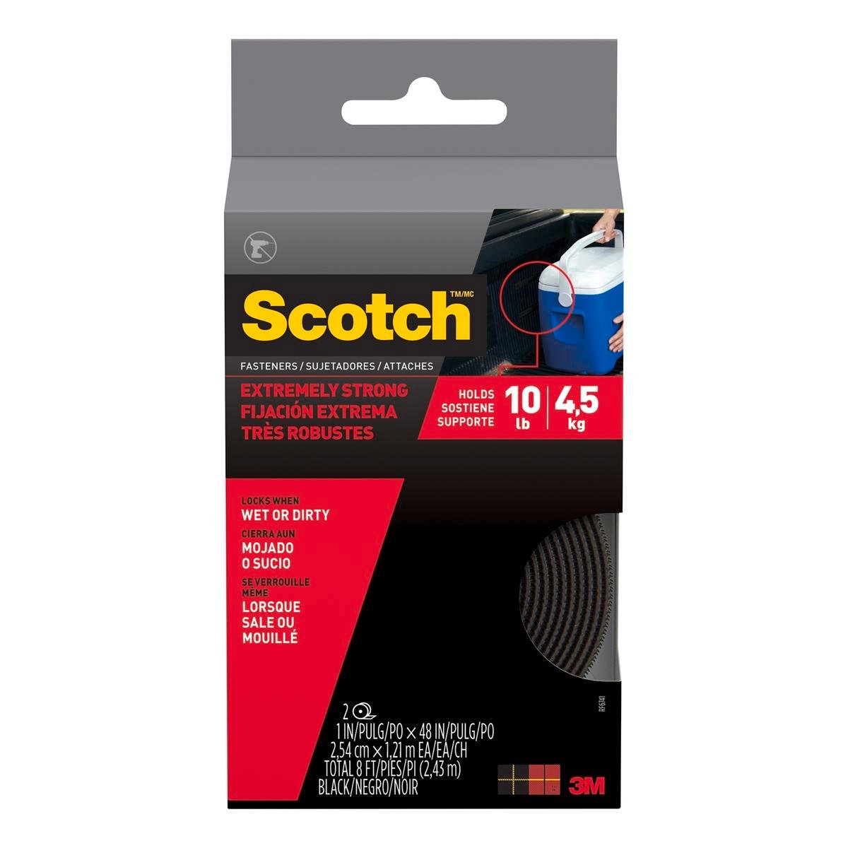 3M Scotch 2.5cm x 1.2m Black Extreme Fasteners Roll Dual Lock Indoor & Outdoor