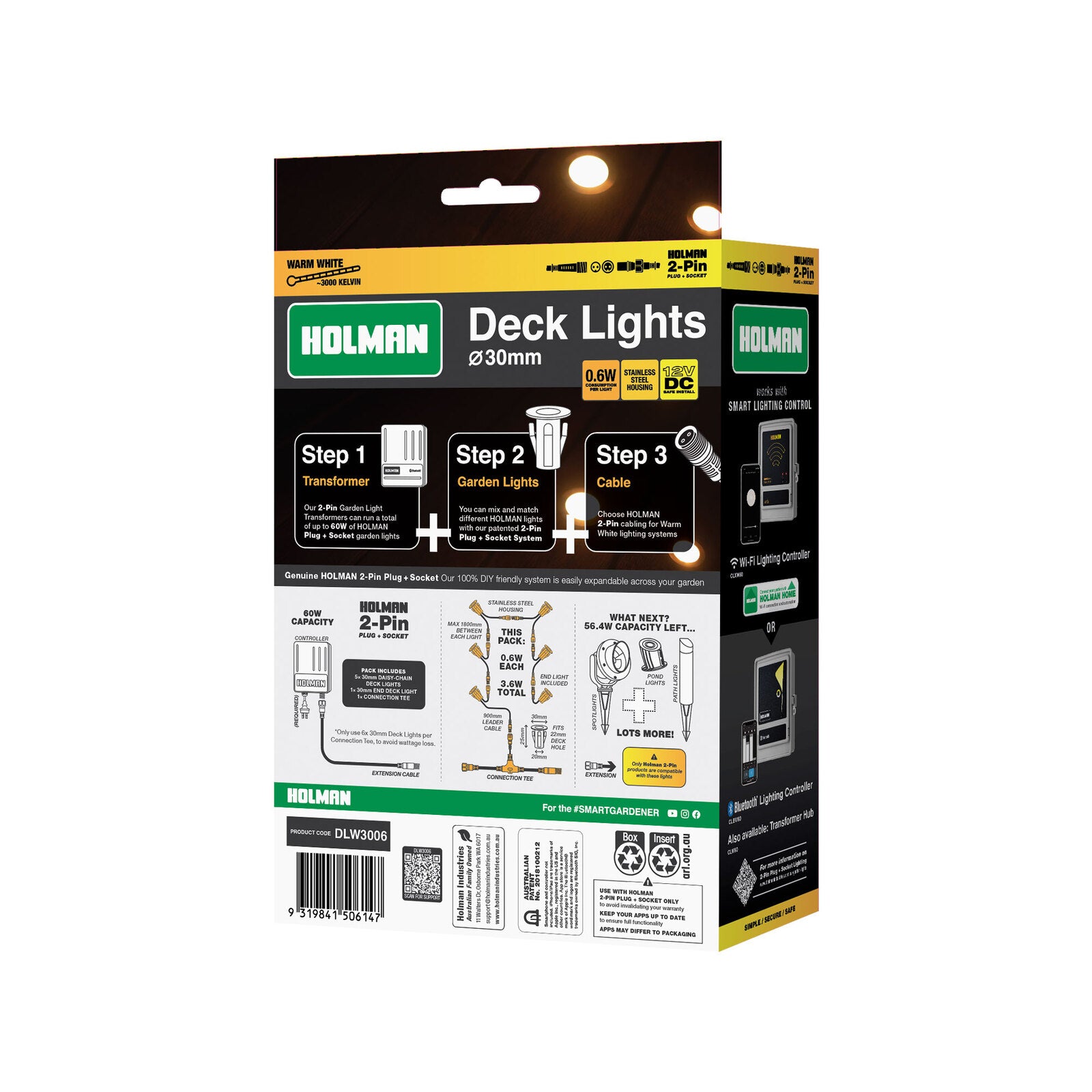 Holman 30mm 12V Warm White Outdoor Deck Light 6 Pack Waterproof DLW3006