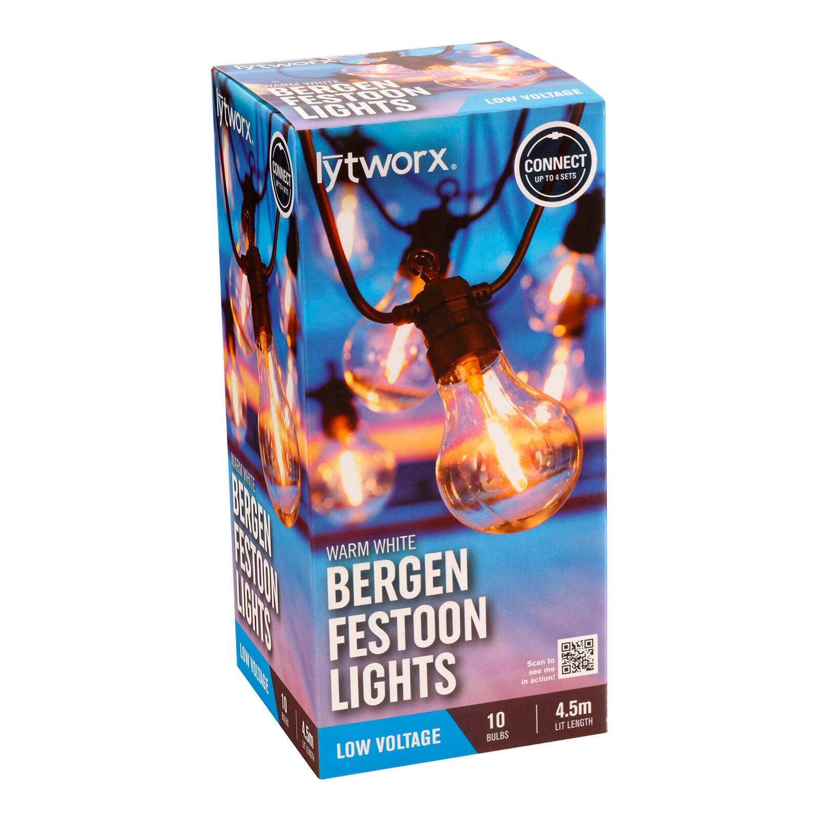 Lytworx 4.5m Warm White Bergen Festoon Party Lights, 10 Bulb, Indoor Outdoor