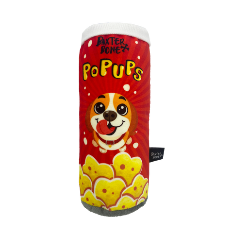 Baxter Bone Pop-Ups Chips Can Plush Dog Toy - Red, Squeaker & Crinkle