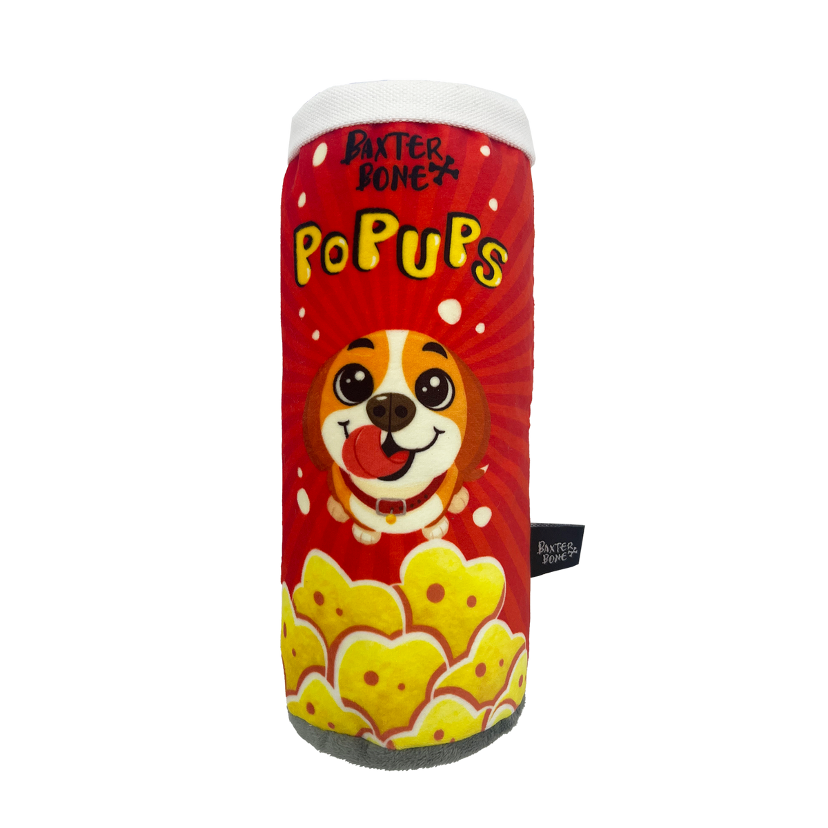 Baxter Bone Pop-Ups Chips Can Plush Dog Toy - Red, Squeaker & Crinkle