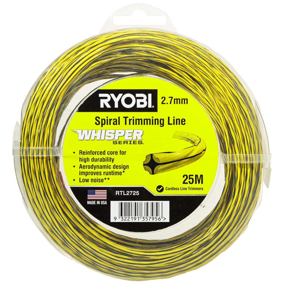 Ryobi Whisper Series Trimming Line 2.7mm x 25m - Durable Green Nylon - SuperSaverAU - view 1
