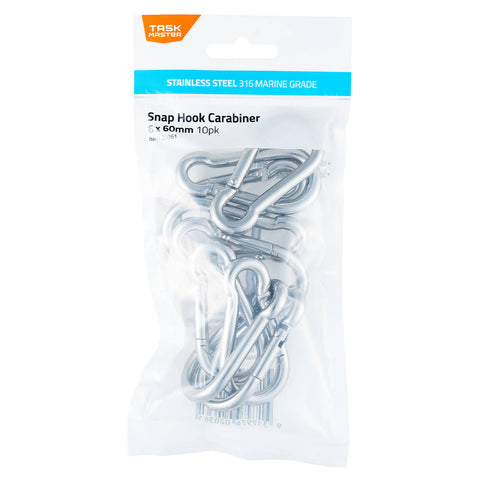 Taskmaster 6 x 60mm 316 Stainless Steel Snap Hook - 10 Pack