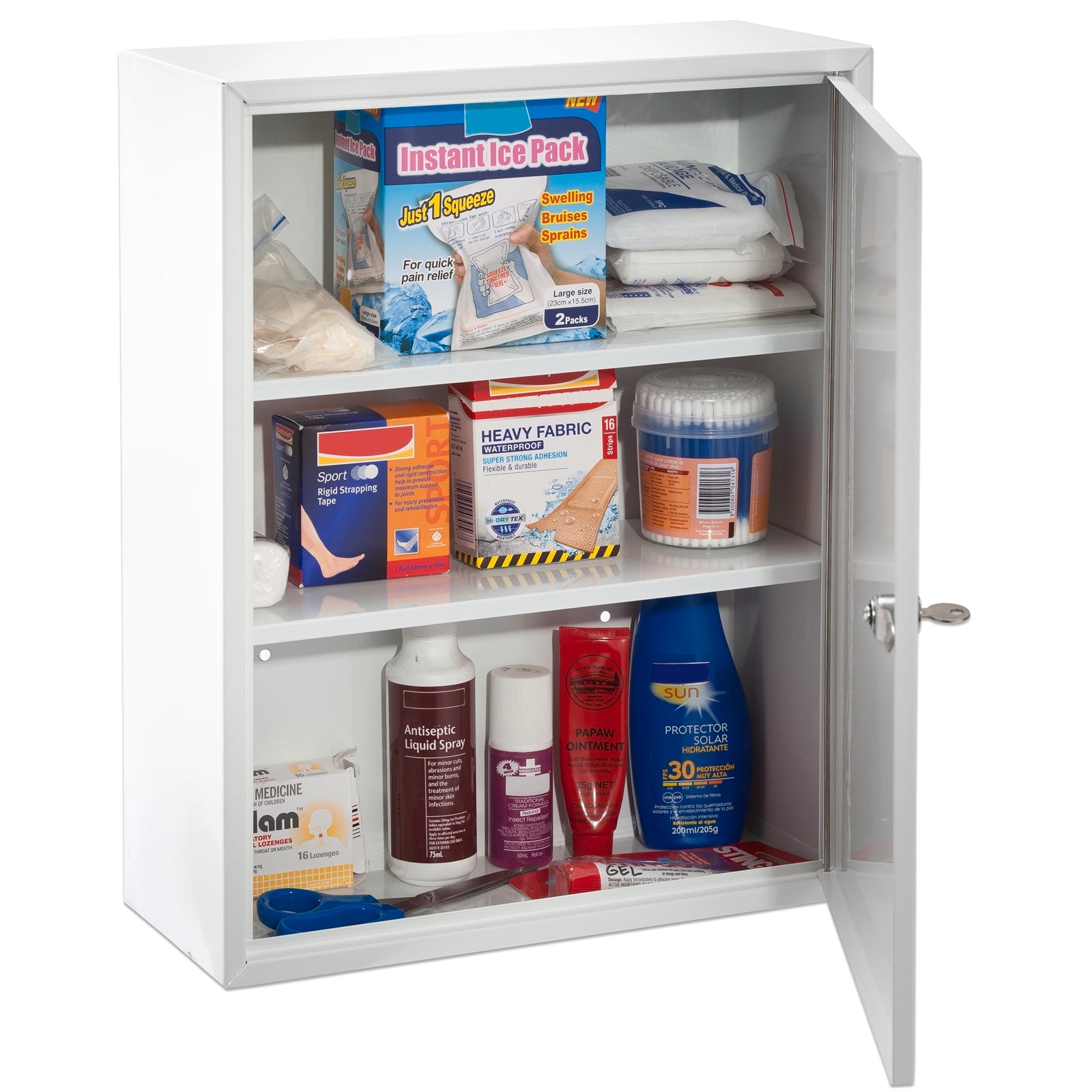 Sandleford Large First Aid Box 360 x 452 x 150mm, White Powdercoated Steel, Wall Mount, 2 Shelf
