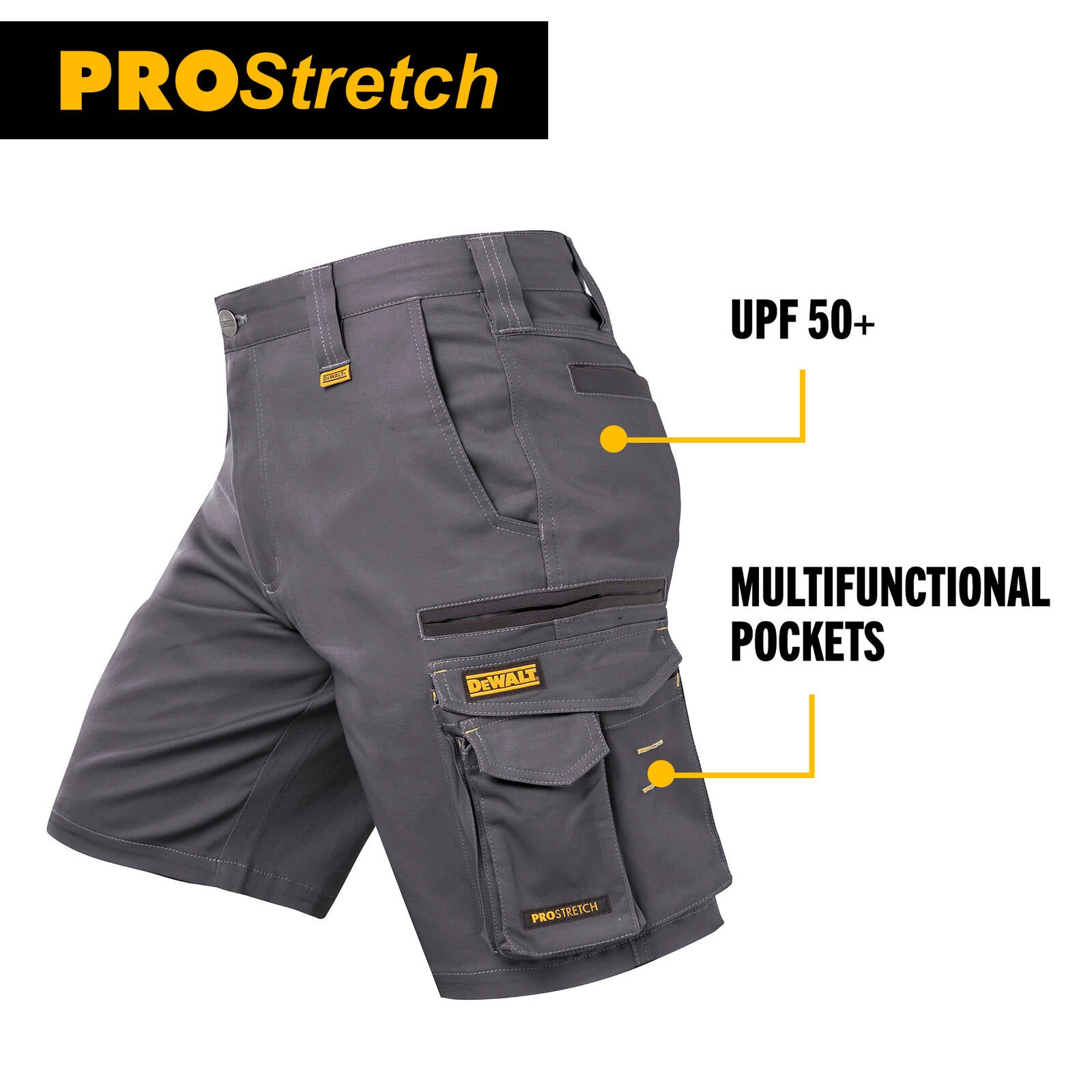 DeWALT Bennington PROStretch Work Shorts Size 34 Grey Cotton Spandex