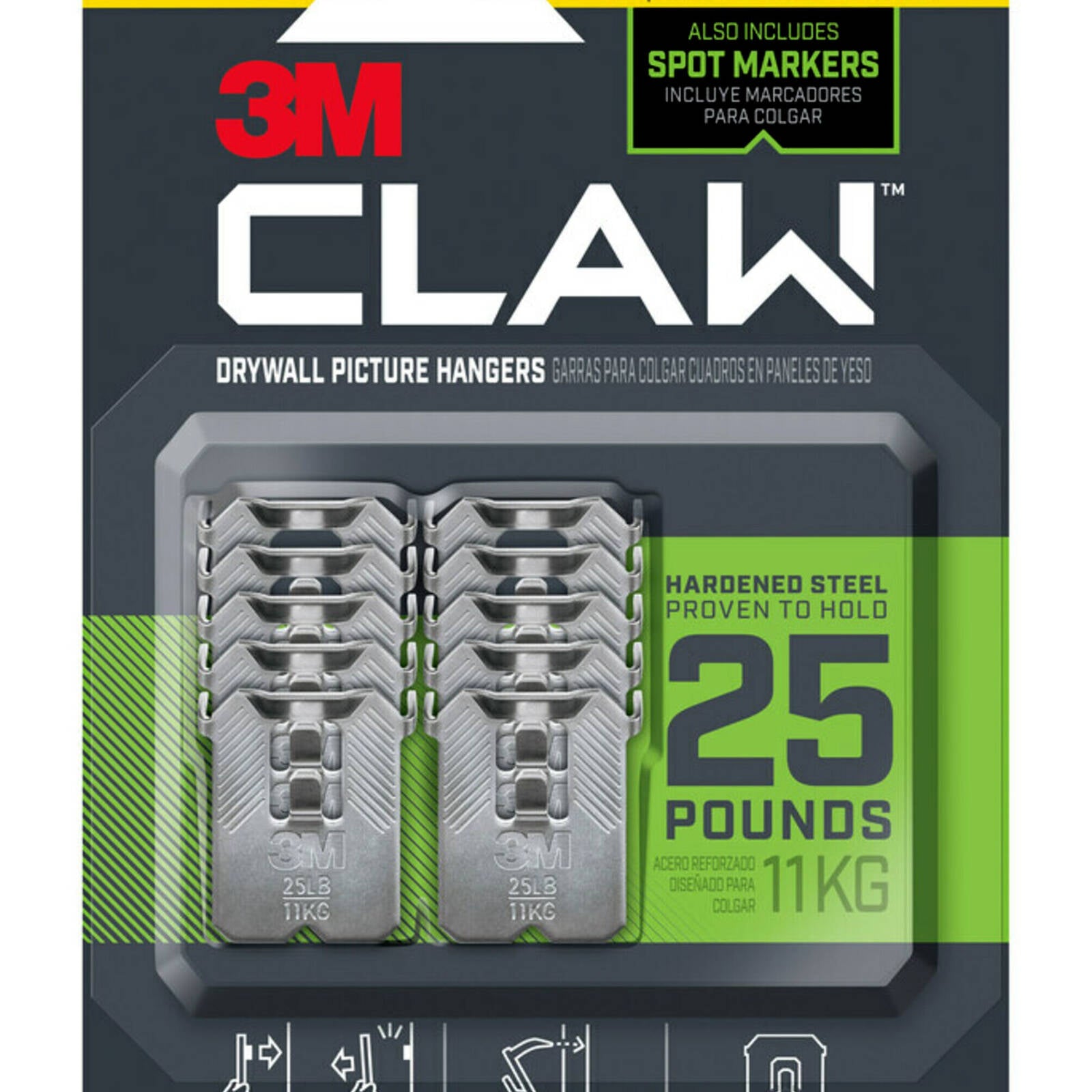 3M CLAW Drywall Picture Hangers - Tool-Free, 10 Pack with Spot Markers