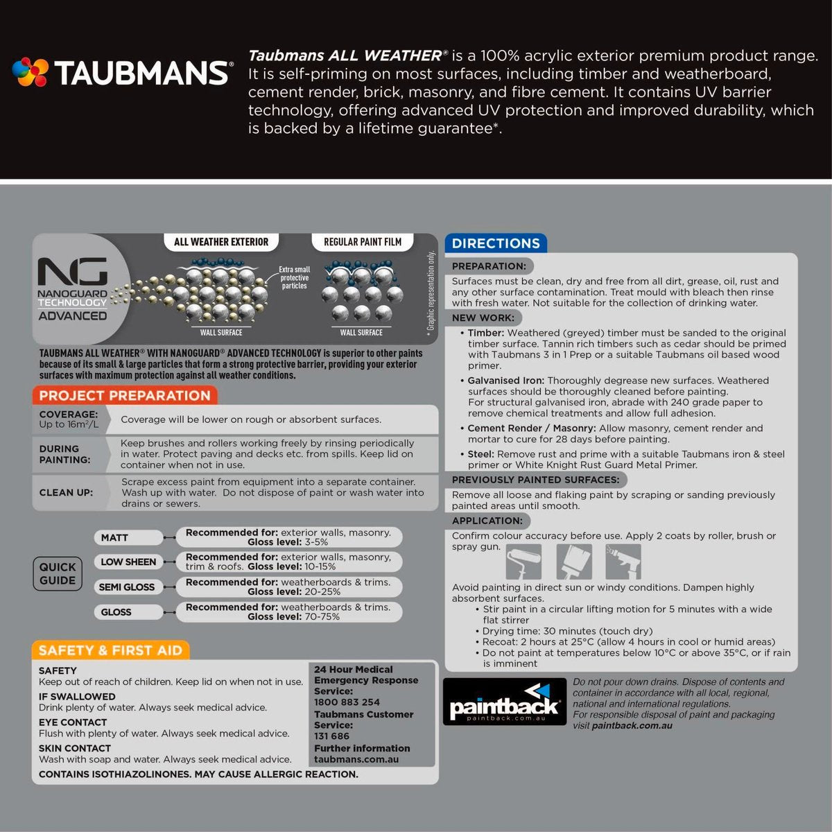 Taubmans 1L Dark Low Sheen All Weather Exterior Paint - Water Based - Mould Resistant - SuperSaverAU - view 4