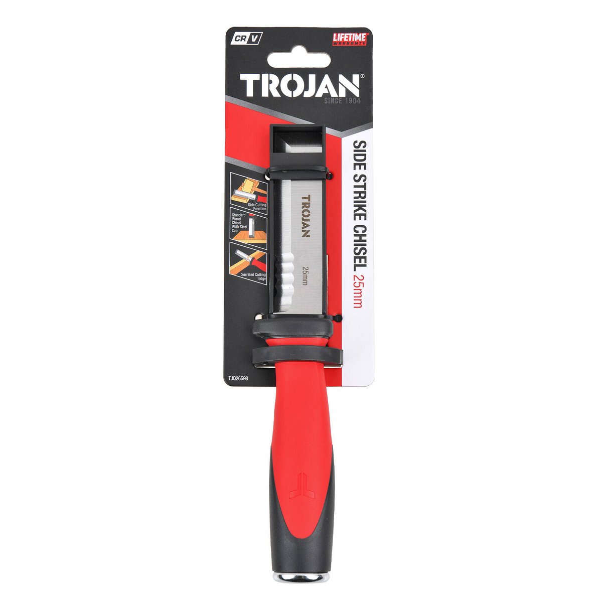Trojan 25mm Side Strike Chisel with Serrated Cutting Edge and Metal Cap
