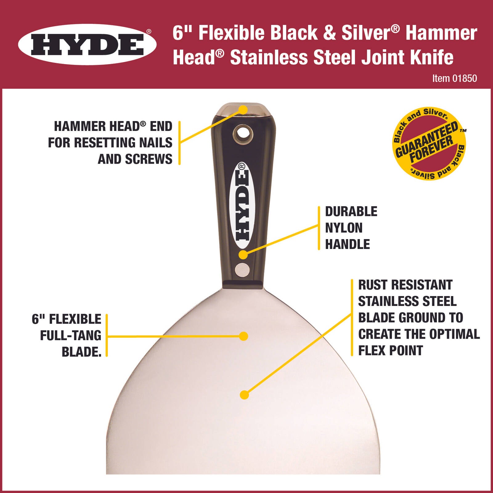 Hyde 152mm Plaster Joint Knife with Hammerhead Stainless Steel