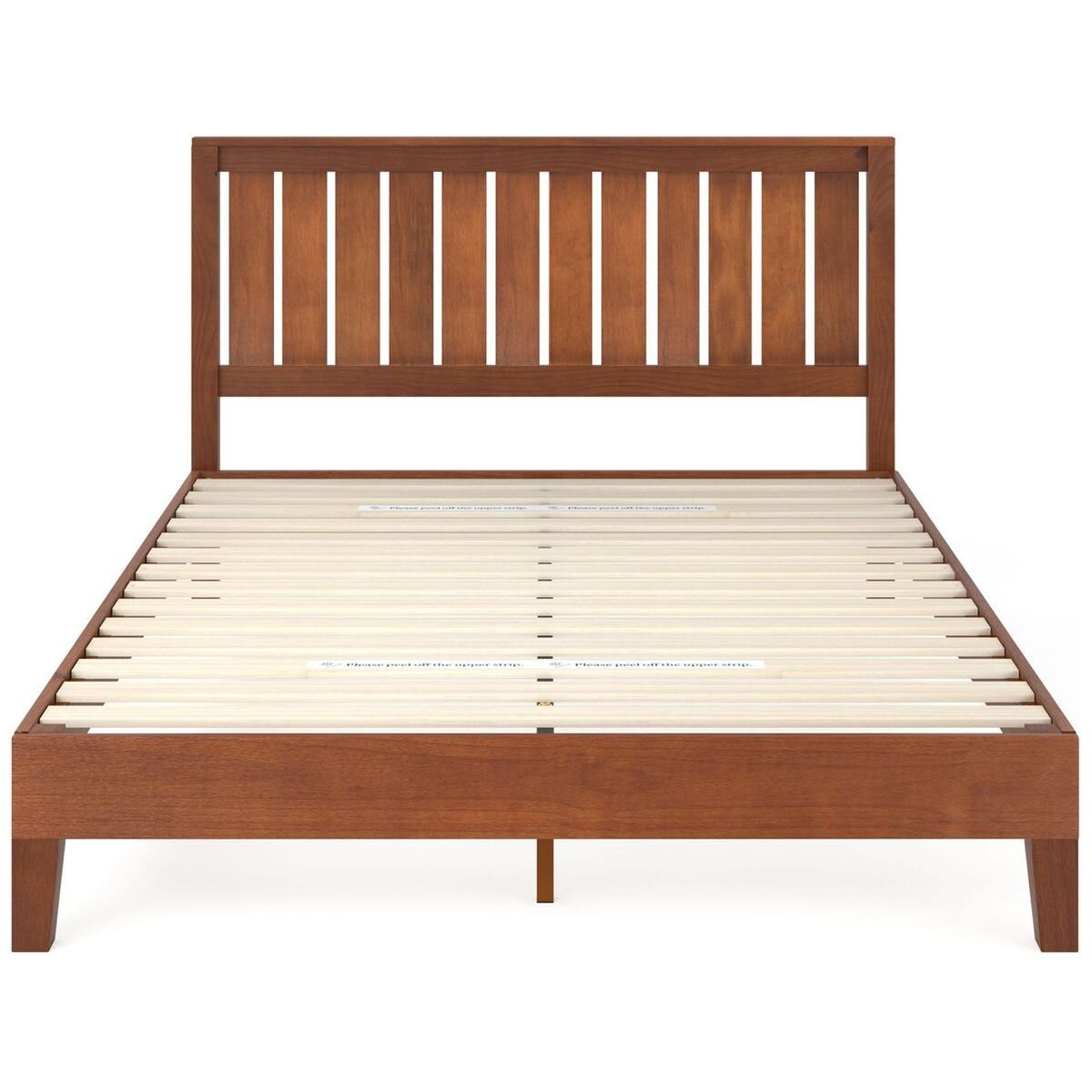 Zinus Queen deluxe solid wood bed frame - dark brown pine, panelled headboard - AU-PWPBBHE-12Q