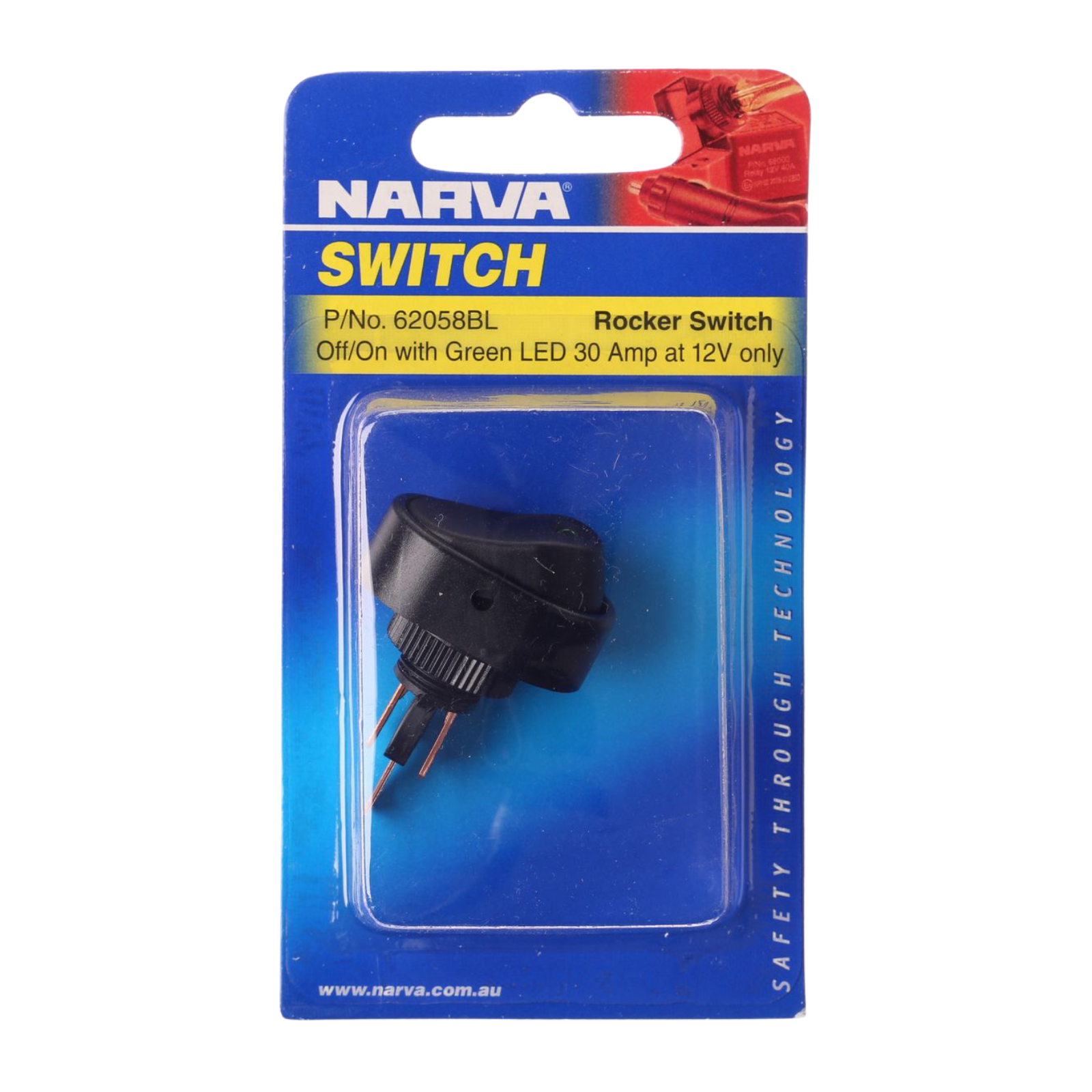 Narva 12V 30A Green LED SPST On/Off Rocker Switch 62058BL