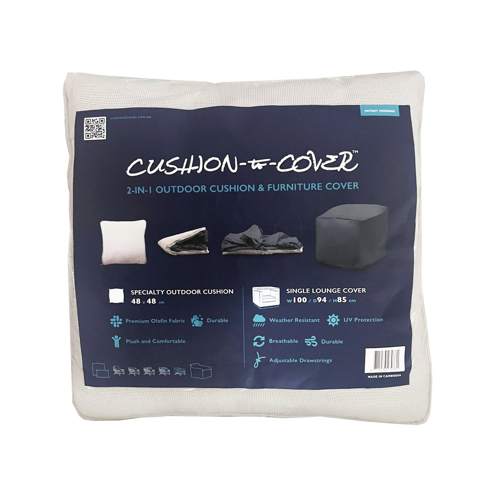 Cushion-to-Cover Single Lounge Furniture Cover with 48 x 48cm Oatmeal Outdoor Cushion