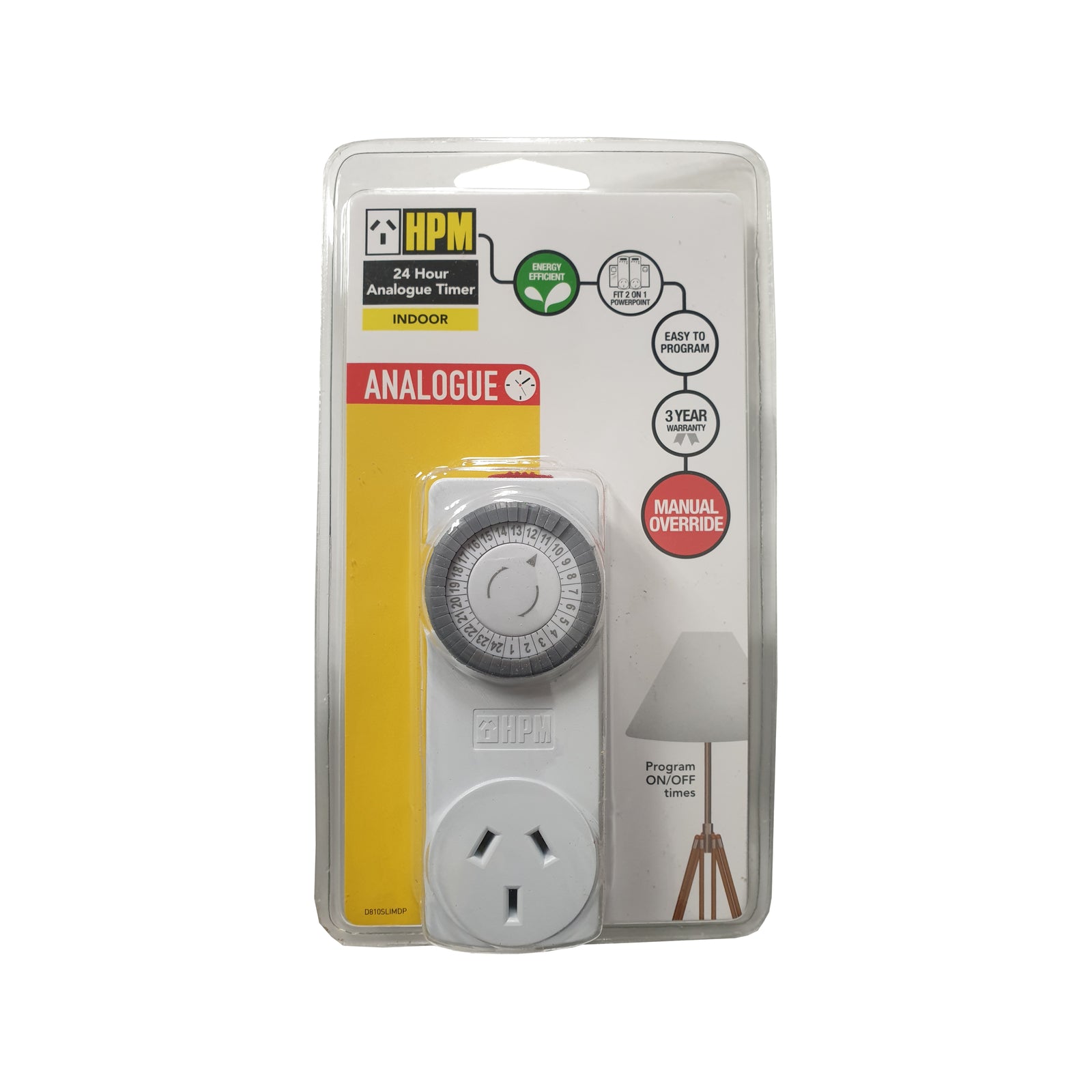 HPM Slimline 24HR Analogue Timer 10A 2400W Double Pole Indoor D810SLIMDP