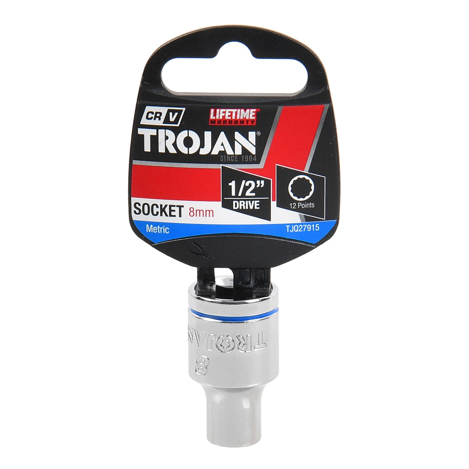 Trojan 8mm Socket 1/2" Drive Chrome Vanadium 12 Point