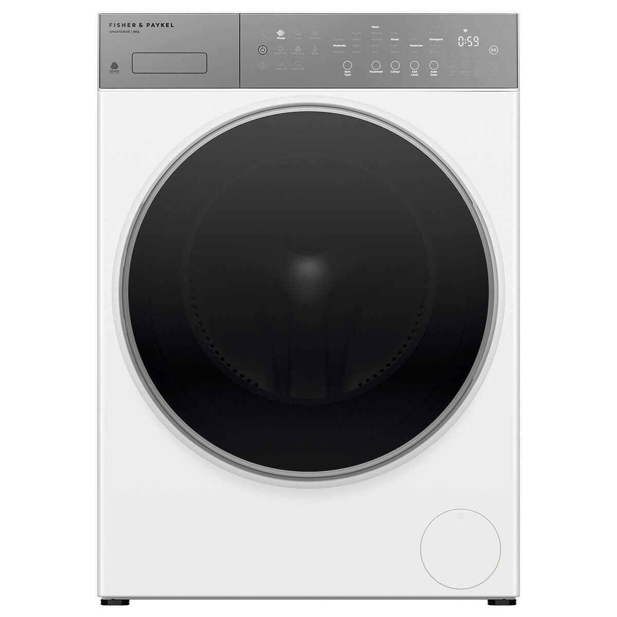 Fisher & Paykel Series 5 9kg Front Loader - White, FlexiDose Auto Dosing, Steam Refresh - WH9060P5