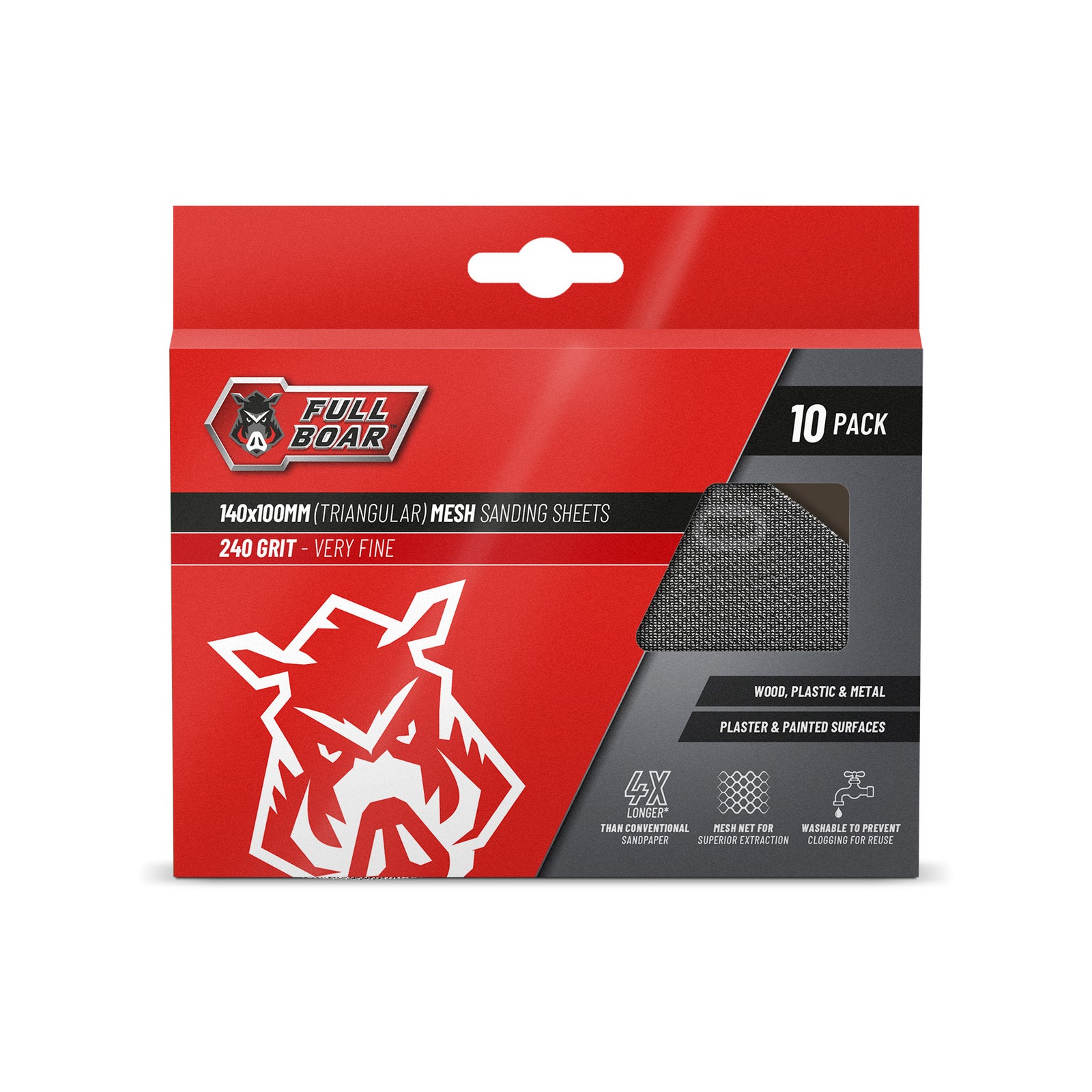 Full Boar 240G Silicon Carbide Triangular Mesh Sanding Sheets 10 Pack 100 x 140mm