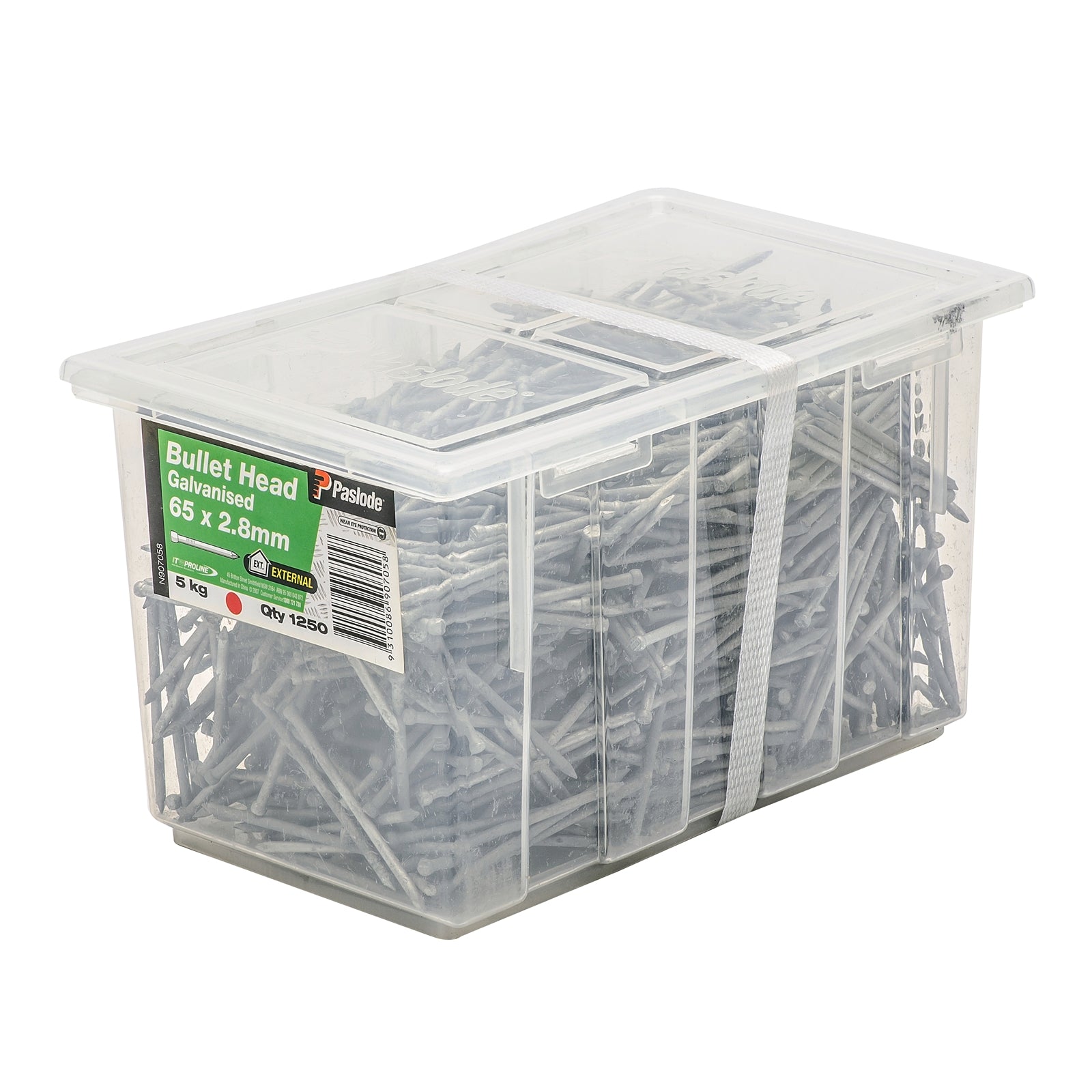 Paslode 65 x 2.8mm Galvanised Steel Bullet Head Nails 5kg - 1250 Pack