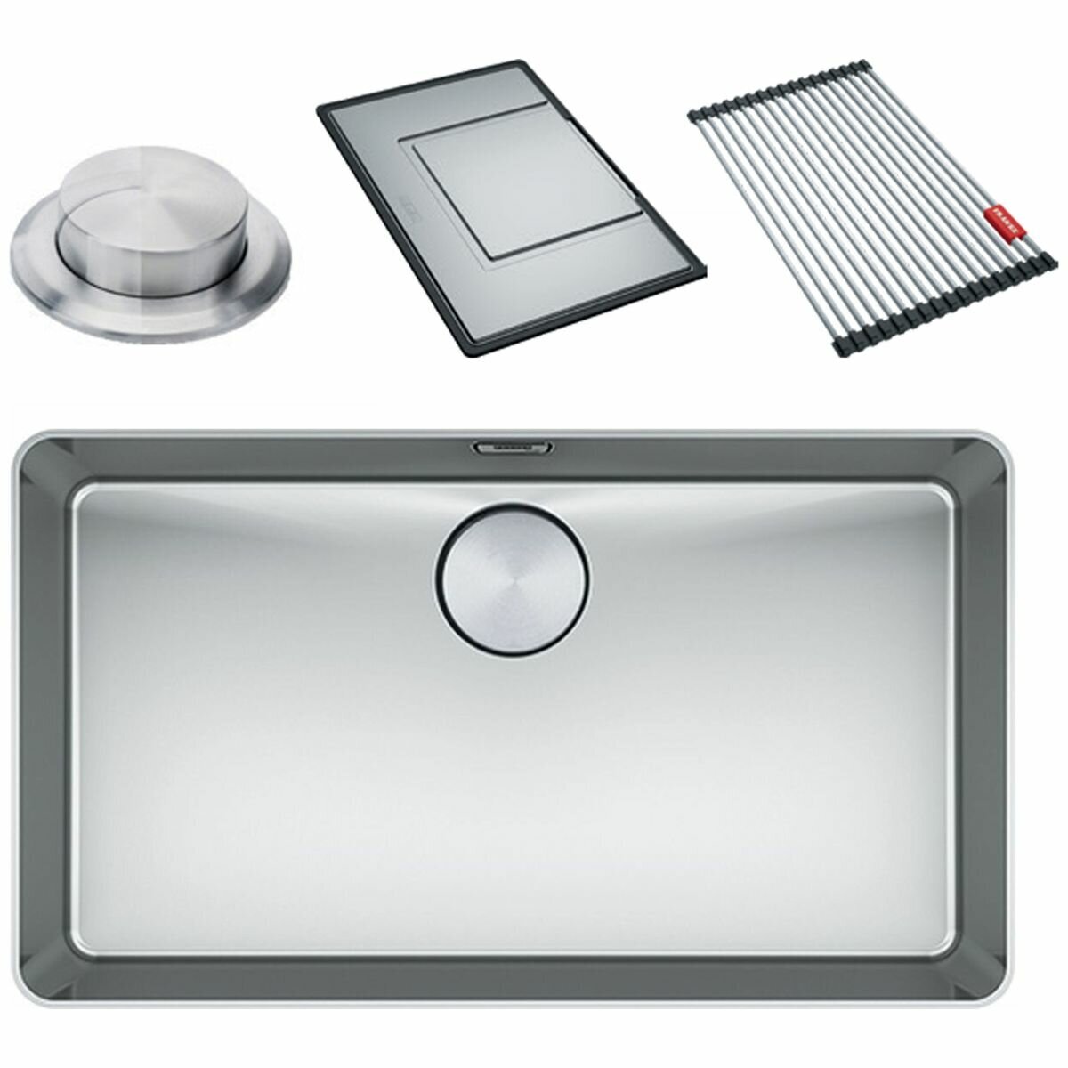 Franke Single Bowl Topmount Sink with Accessories - Stainless Steel, Remote Waste, Roll Mat - MYX210-70FPC
