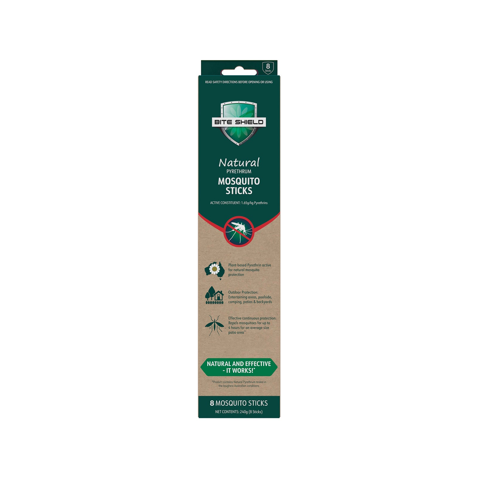 Bite Shield Mosquito Incense Sticks, 8 Pack, Outdoor, Plant-Based Pyrethrum, BSH201