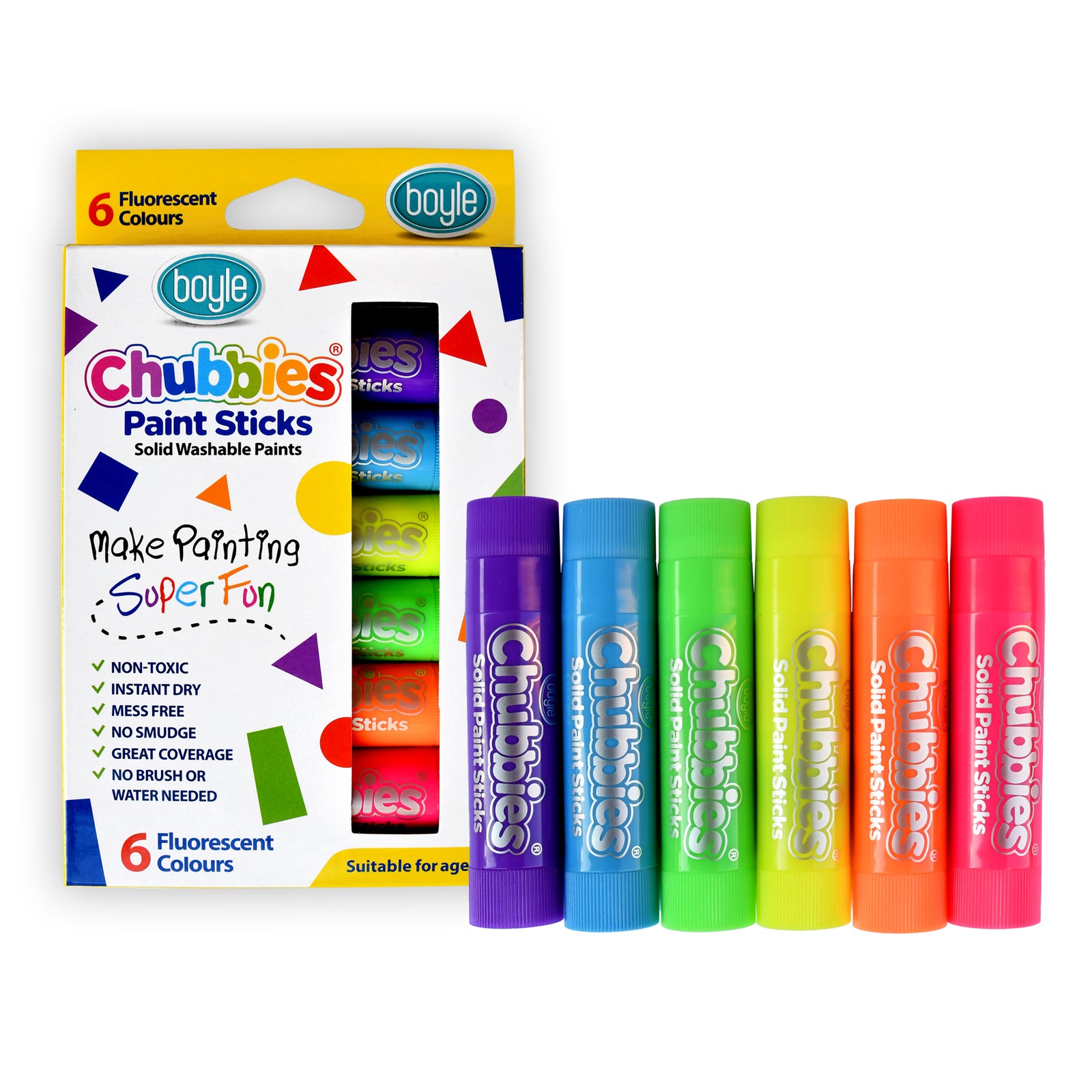 Boyle Fluorescent Colours Chubbies Paint Sticks Indoor 6 Pack